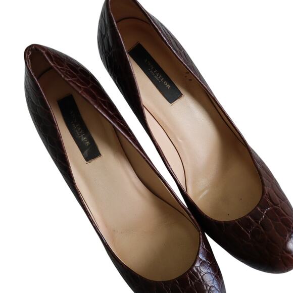 Ann Taylor Womens Leather Pumps Size 8 Faux Croc Embossed Brown Classy Heels - Picture 7 of 12